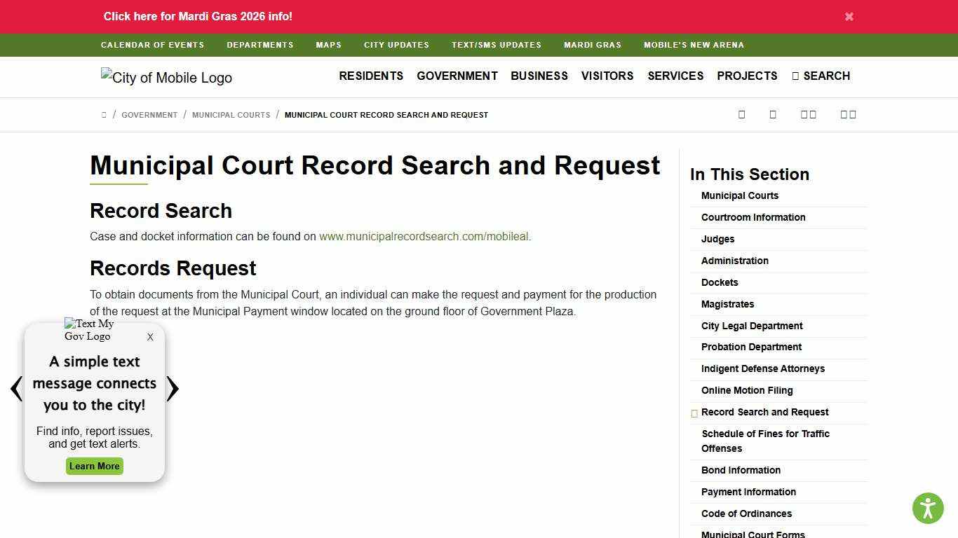 Municipal Court Record Search And Request : City of Mobile